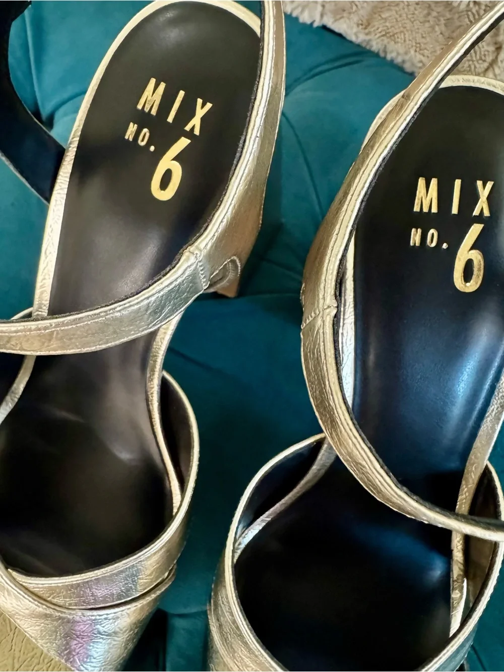 Mix No. 6 Metallic Gold Strappy Block Heel Sandals